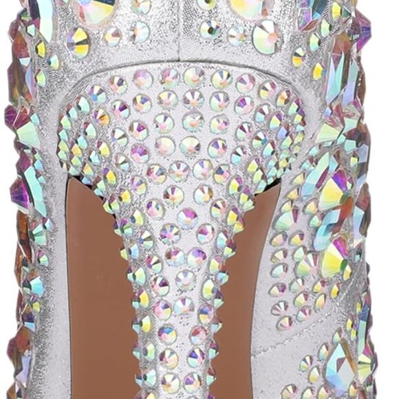 Platform Heels for Women Glitter Rhinestone Square Toe Chunky Pumps - Picture 3 of 6